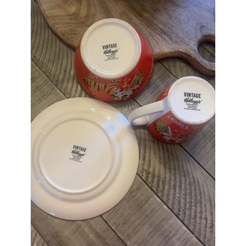 Vtg Kellogg's Cup Cereal Bowl Plate red Tony Frosted Flakes Rare 2005 Free Ship